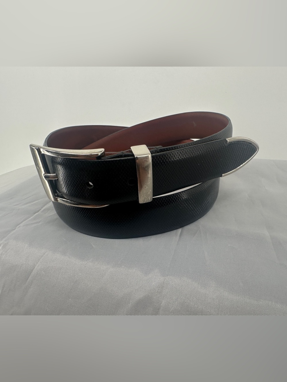 Cole Haan Black leather embossed western metal belt